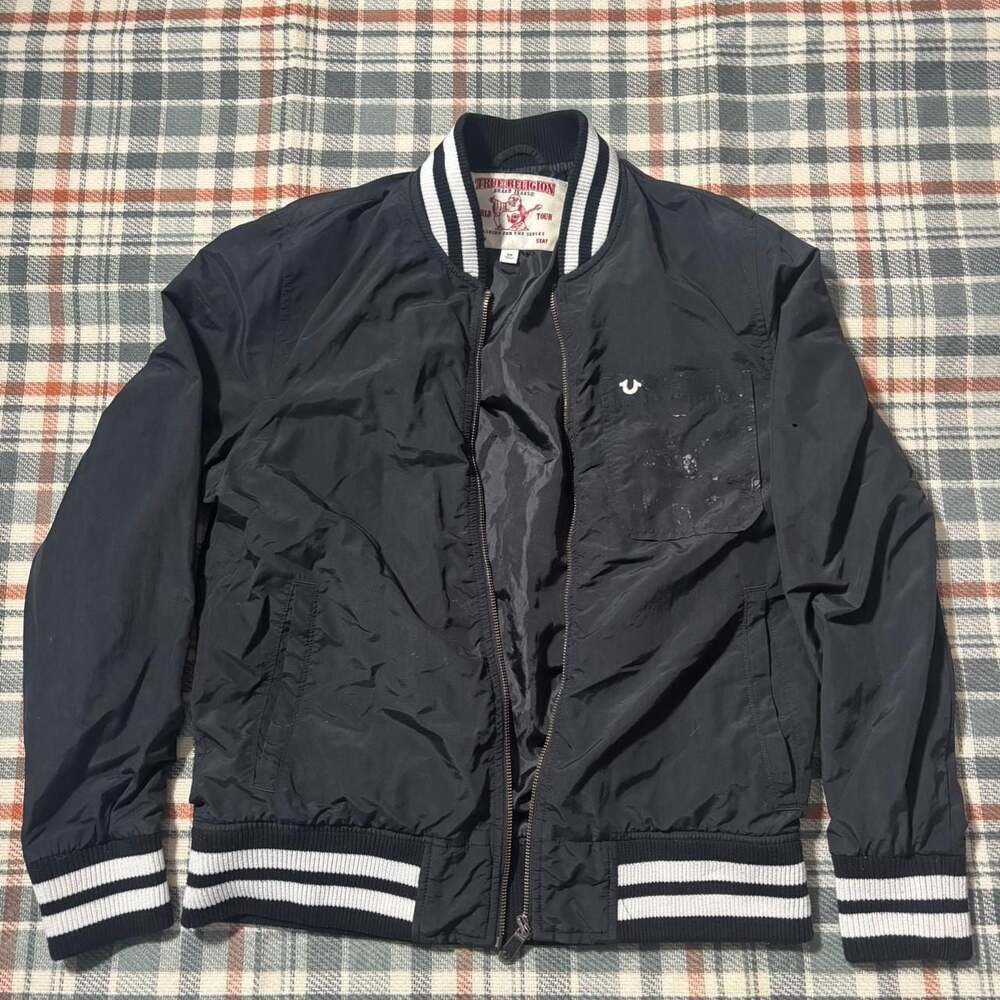 True Religion World Tour‎ 2002 Varsity Bomber Jacket, Black, Size Small